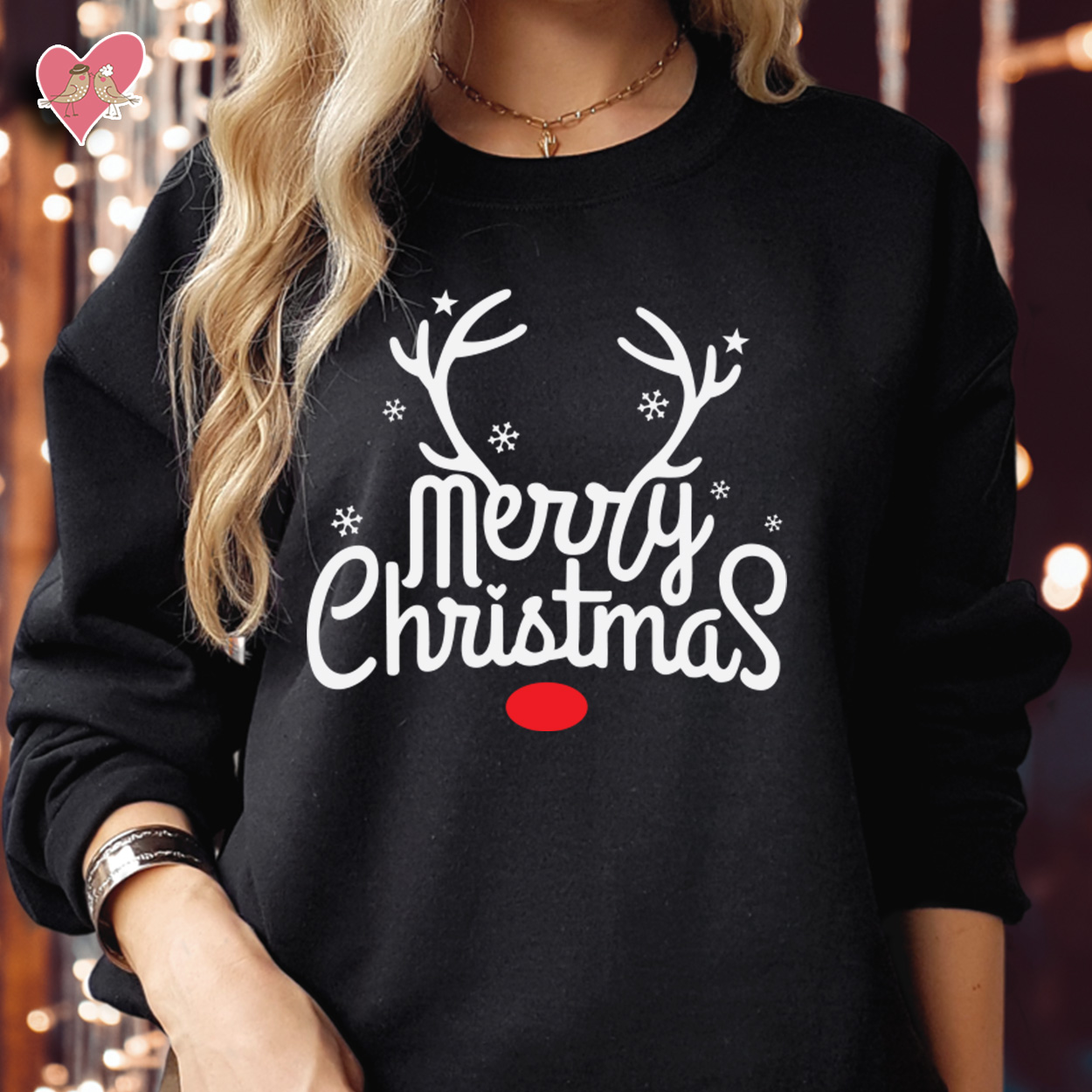 Snowflake Rudolph Reindeer Red Nose Merry Christmas Sweatshirt