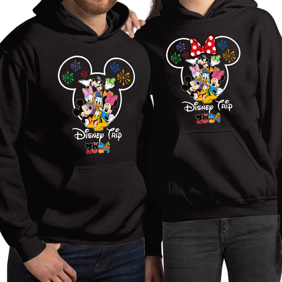 Disney Mickey Minnie Mouse Trip 2024 Family Holiday Hoodie Summer Vacation Tops Minnie Mickey Friends Disneyland Tour Mom Dad Kids Matching Hooded Jacket