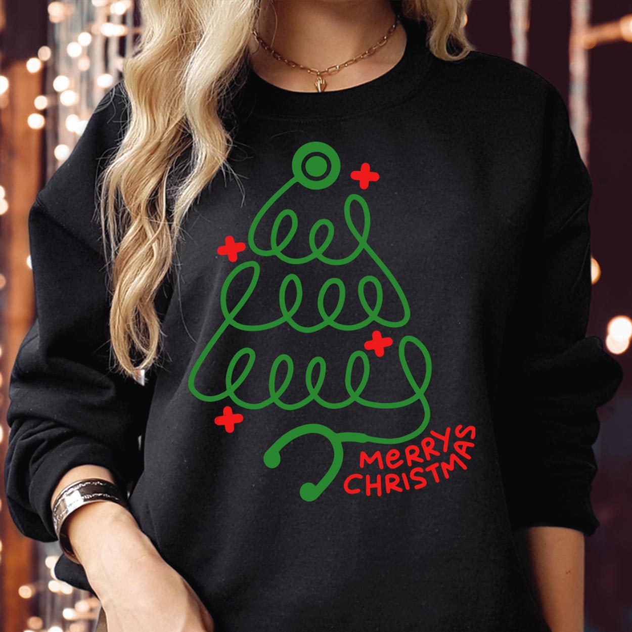 Stethoscope Christmas Tree Sweater, Merry Christmas Medical Worker Gift, Nurse Doctor NHS Jumper Crewneck, Funny Xmas Sweatshirt