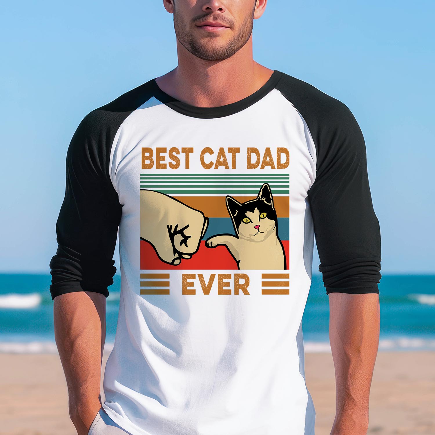Best Cat Dad Ever Fist Bump Baseball Long Sleeve Shirt - Father and Son Best Dad Father's Day Funny Dad Birthday Gift T-Shirt