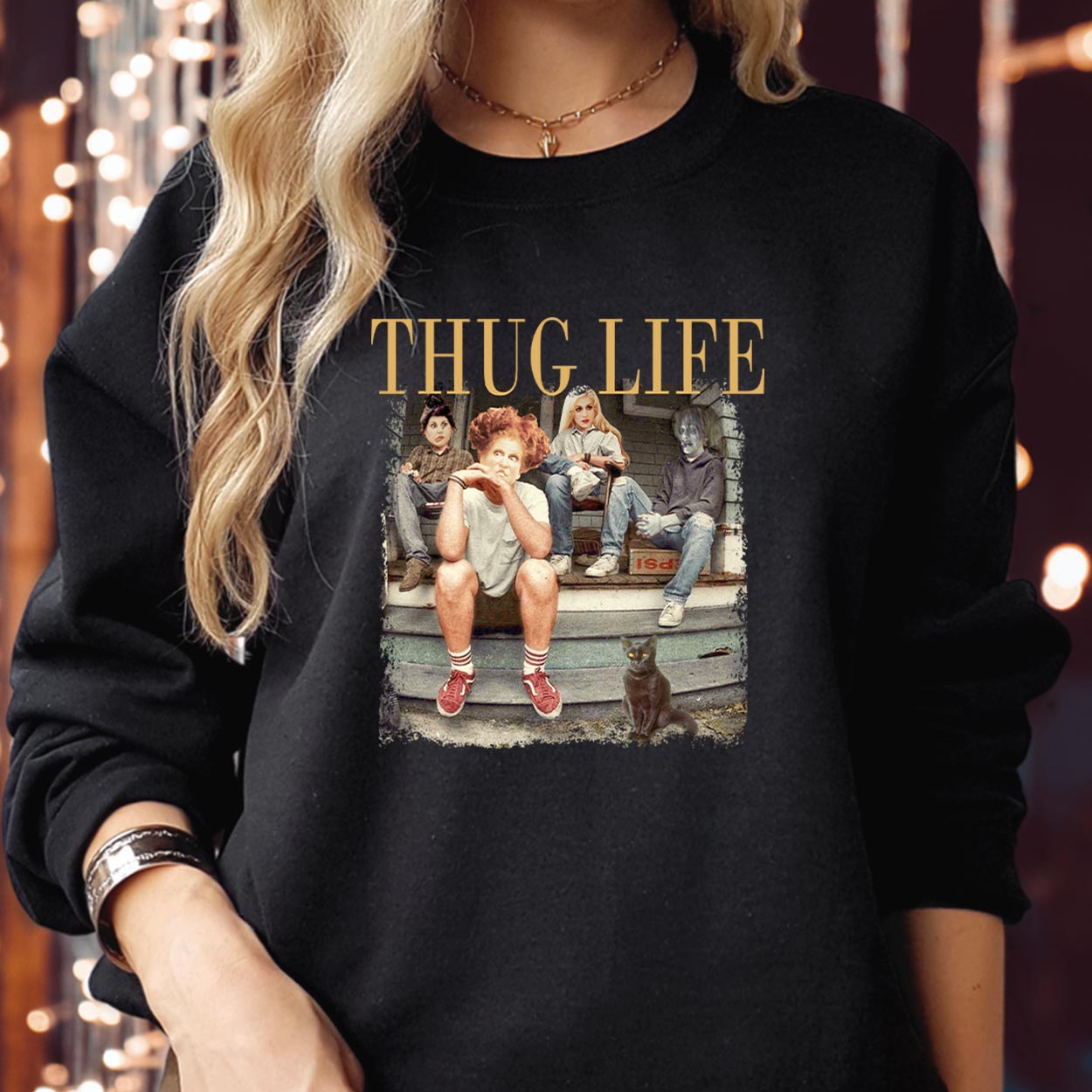 Retro Halloween Thug Life Bad Witches Vibes Jumper, Spooky Season Boo Ghost Witch Character, Thanksgiving Autumn Happy Halloween Jumper by Funky Kittens