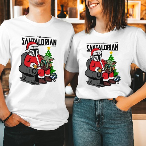The Santalorian Christmas T Shirt, Cute Baby Green Alien Santa Claus Graphic Tee, Funny Sci Fi Matching Couples Family Holiday Gift Present Top