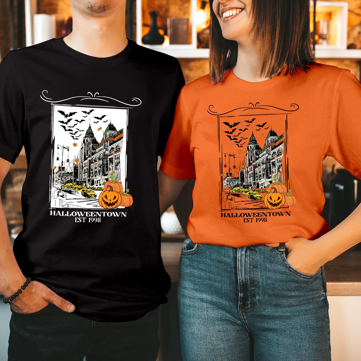 Vintage Halloween Town Est 1998 T-Shirt Halloween Pumpkin Party Tee Classic Spooky Season Shirt Perfect for Halloween Festivities Funny Men Women Unisex T Shirt