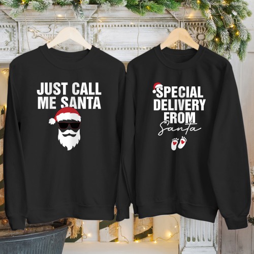 Special Delivery From Santa Christmas Maternity Sweatshirt, Funny Pregnancy Announcement Jumper, Matching Couples Crewneck Ugly Xmas Gift Sweater