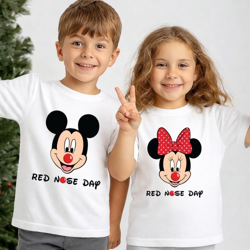 Disney Red Nose Day T-Shirt, Comic Relief T Shirt & Tops, Mickey & Minnie Mouse Comic Relief Clothing, Kids & Childrens Red Nose Day Tee