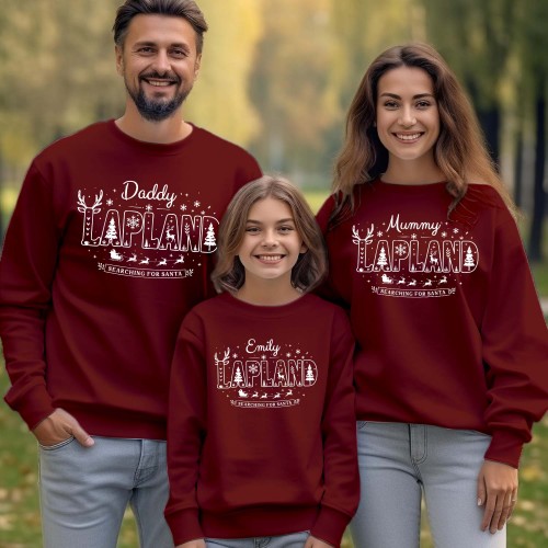 Personalised Lapland Family Christmas Sweatshirt – Custom Santa Claus Matching Holiday Sweater – Funny Xmas Gift for Mum, Dad & Kids Jumper