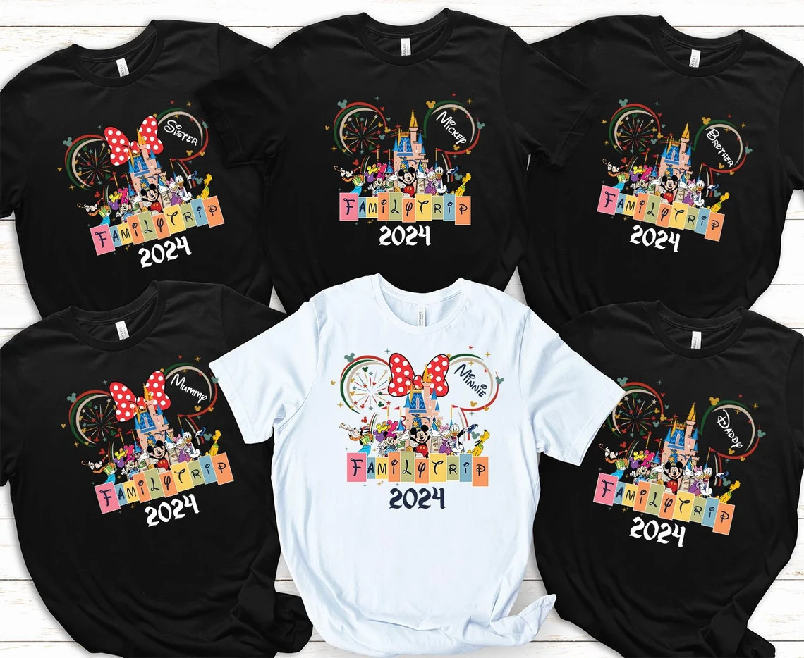 Personalised Disney Mickey Minnie Mouse Trip 2024 Family Holiday T-Shirt Custom Name Summer Vacation Tops Friends Disneyland Tour Matching T Shirt