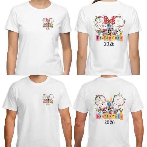 Personalised Disney Family Trip 2026 T-Shirt, Mickey Minnie Friends Matching Tee, Summer Holiday Disneyland Tour, Custom Name Group Vacation Top