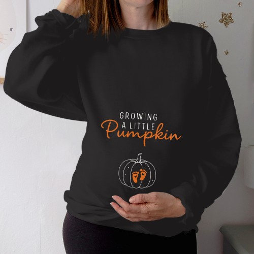 Growing a Little Pumpkin Halloween Maternity T-Shirt Sweatshirt Hoodie, Pregnancy Reveal Baby Announcement Tee, New Mom Gift