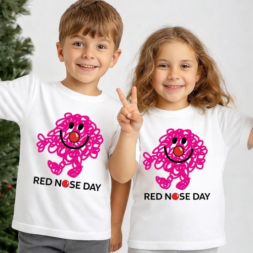 Official Red Nose Day Messy T-Shirt, Comic Relief T Shirt & Tops, Funny Scribble Character Charity Clothing, Kids & Childrens Red Nose Day Tee