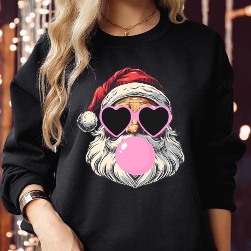 Merry Christmas Pink Sunglasses Santa Blowing Bubble Hat Jumper Sweatshirt - Funny Family Vibes Holiday Season Gift - Festive Xmas Sweater for Christmas Celebration