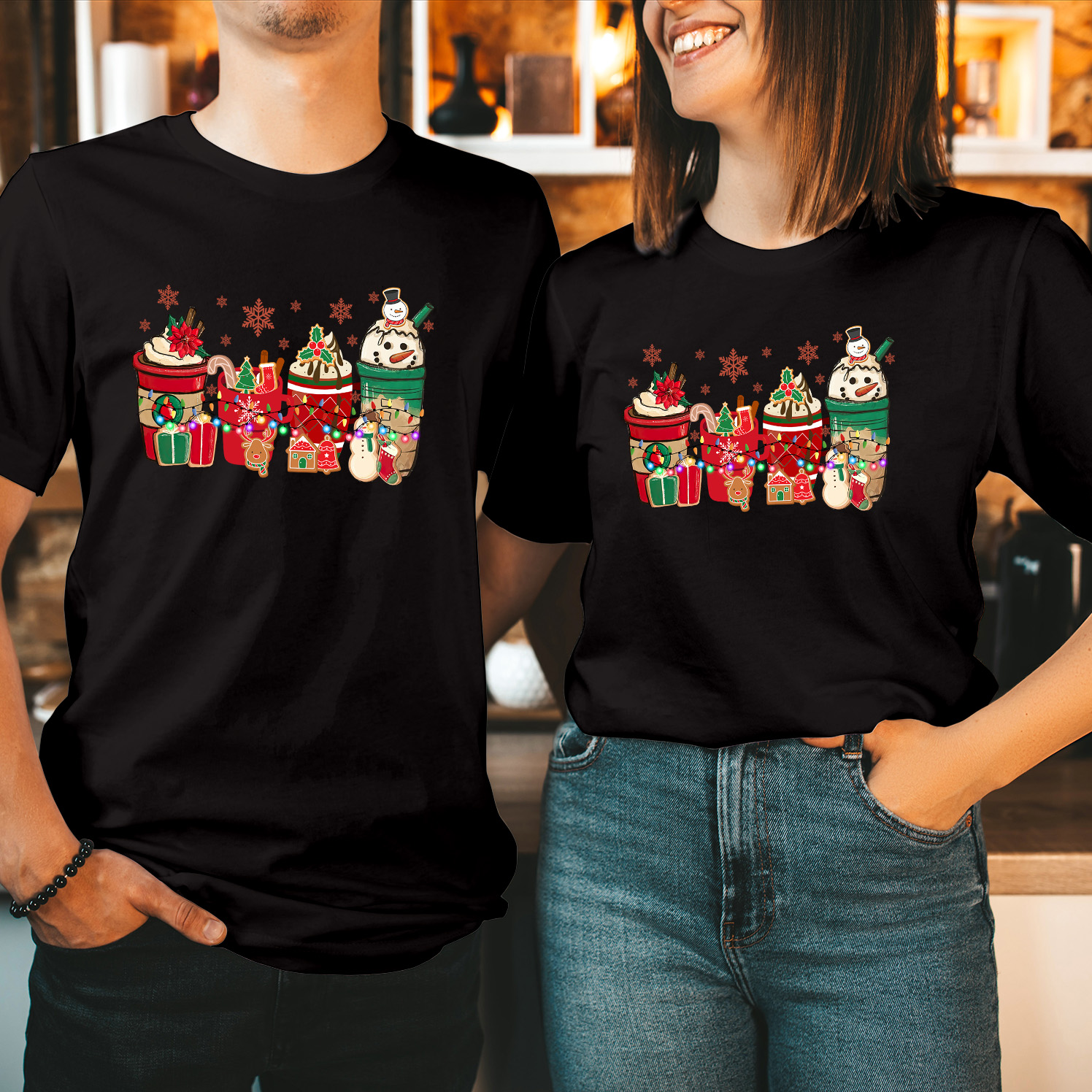 Snowman Elf Christmas Coffe latte t-shirt