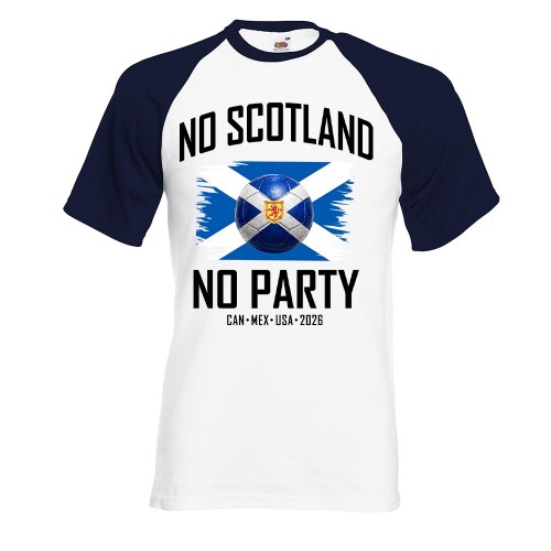 Scotland 2026 Traditional Crest Baseball T-Shirt, No Scotland No Party Vintage Football Shirt, We'll Be Coming Raglan Top, World Cup Supporter Short Sleeve Tee