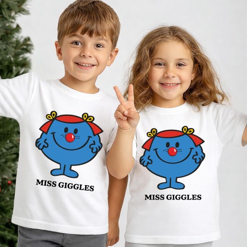 Little Miss Giggles Red Nose Day T Shirt, Official Comic Relief T-Shirt & Tops, Funny Book Character Charity Clothing, Kids & Childrens Red Nose Day Tee