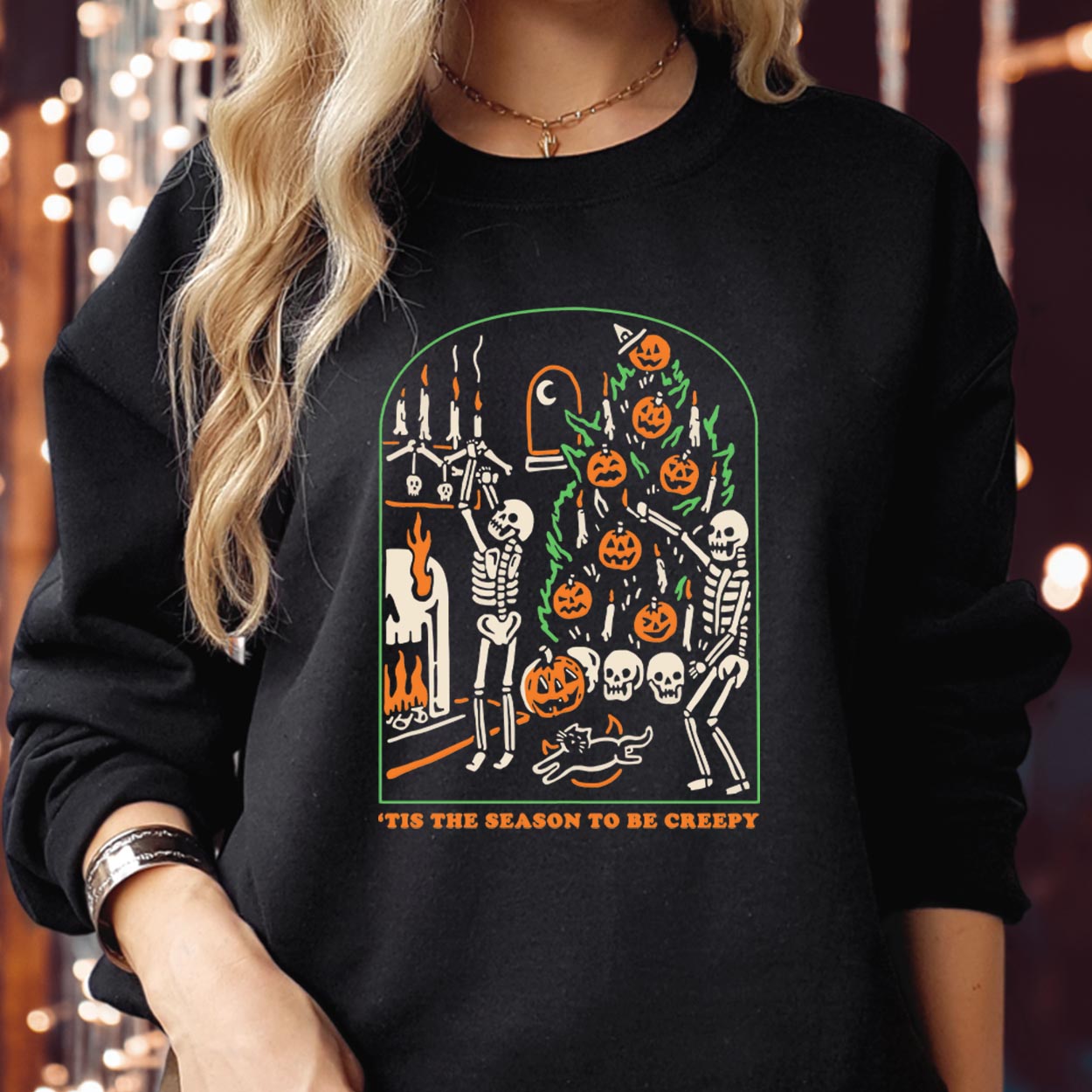 SWEATSHIRT (1960) Tis The Season To Be Crepy Halloween Skeleton