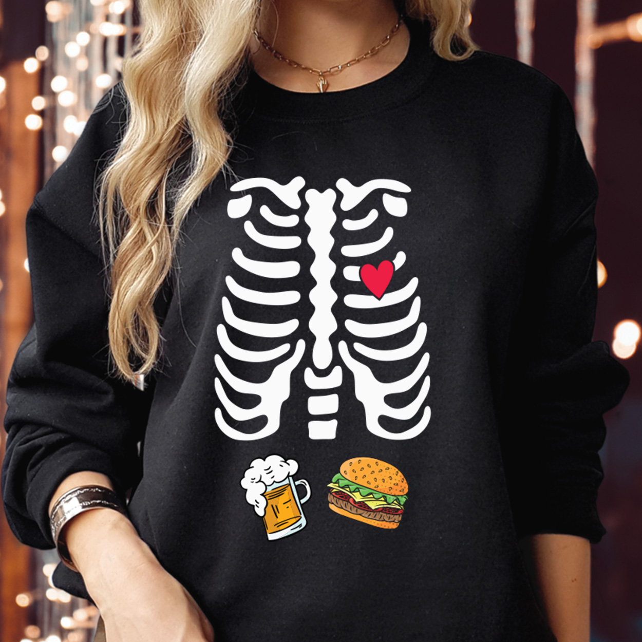 SWEATSHIRT (1803) Beer & Burger Lover Skeleton Ribcage Pregnancy Maternity Soon Dad To Be