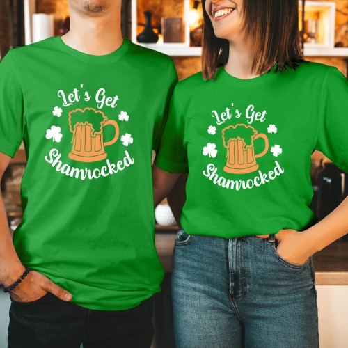 Let's Get Shamrocked Shirt, Funny St Patricks Day Shirts for Adults, Beer Drinking Irish T Shirt, Mens & Womens St Pattys T-Shirt, Lucky Shamrock