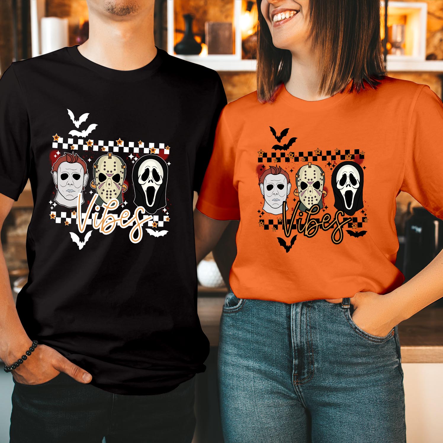 Horror Movies Halloween T-Shirt Jason Voorhees Michael Myers Faces Spooky Fans of Classic Horror Vibe Films Halloween Parties Horror Movie Nights Shirt