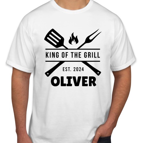 Personalised King of The Grill Custom Name Year Fathers Day T-Shirt Funny Fathers Day Top Chef Grandpa Dad Birthday Cooking Gift T Shirt