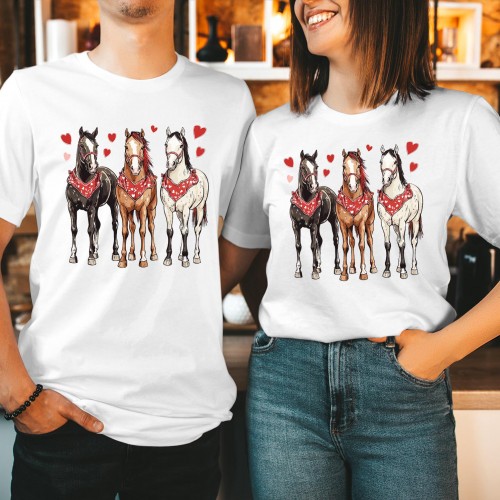 Valentine's Day Horse Love Matching Couple Shirt - Cute Equestrian Graphic Tee for Horse Lovers - Romantic Gift for Men, Women & Kids