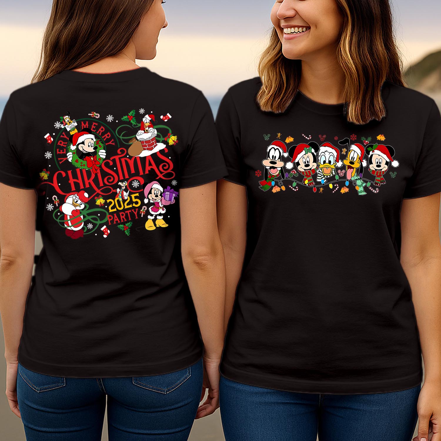 Very Merry Christmas Party shirts, Mickey And Friends Christmas Matching Tee Disney Xmas Family Holiday Minnie FONNT & BACK