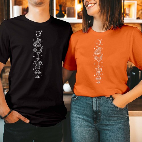 Vertical Midnight Margarita T-Shirt, Witch Toad Crescent Moon Halloween Shirt, Spooky Cocktail Mushroom Graphic Tee, Practical Magic Autumn Top