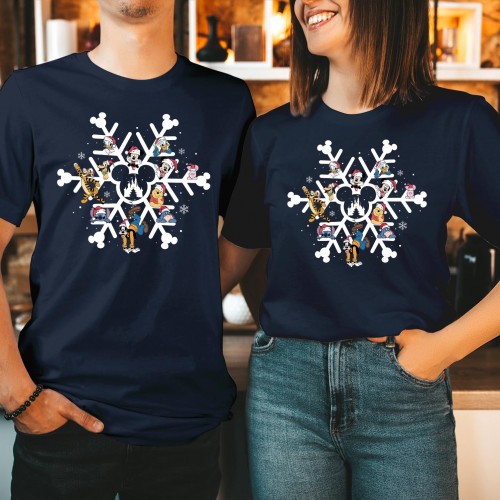 Magical Mouse Winter Snowflake Christmas T Shirt, Cute Pastel Holiday Graphic Tee, Matching Family Couples Disney Vacation Tops Secret Santa Gift