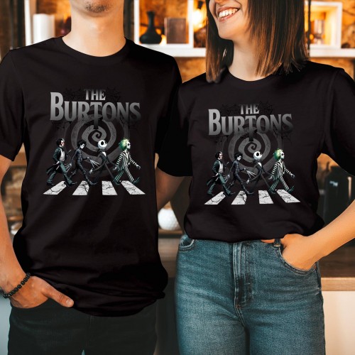 The Burtons T-Shirt – Edward Scissorhands, Jack Skellington, Beetlejuice Horror Movie Mashup Graphic Tee for Tim Burton Fans