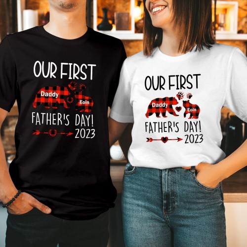 Personalised Our First Father's Day Shirt 1st Fathers Day Together Father Kids Matching Shirt Funny Fathers Day Gift T-Shirt