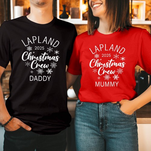 Personalised Lapland 2025 Christmas Crew T-Shirt – Custom Family Matching Holiday Tops for Daddy, Mummy, Kids – Xmas Snowflake T Shirt