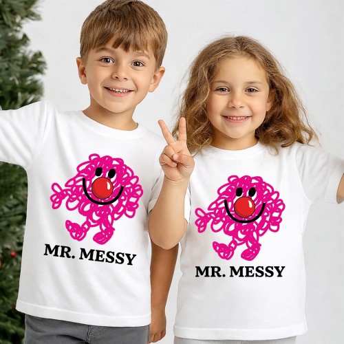 Mr Messy Red Nose Day T Shirt, Official Comic Relief T-Shirt & Tops, Mr Men Charity Clothing, Kids & Childrens Red Nose Day Tee