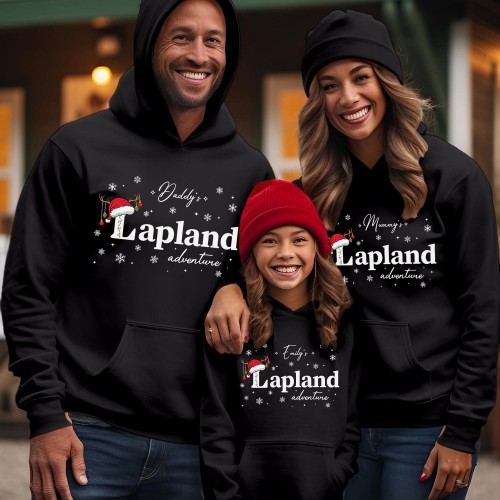 Personalised Lapland 2026 Family Matching Hoodie, Custom Santa Hat Reindeer Christmas Holiday Jacket, Festive Xmas Initial Hooded Jumper