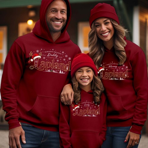 Personalised Lapland 2026 Family Matching Hoodie, Custom Santa Hat Reindeer Christmas Holiday Jacket, Festive Xmas Initial Hooded Jumper