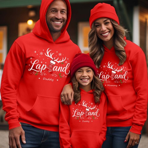 Personalised Lapland 2026 Family Matching Christmas Hoodie, Custom Stocking Reindeer Antlers Group Holiday Jackets, Men Women Kids Unisex Jumper