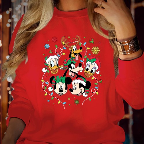 Magical Mouse Friends Disney Christmas Sweatshirt, Vintage Cartoon Character Holiday Graphic Crewneck, Retro Winter Novelty Xmas Jumper Theme Park Gift