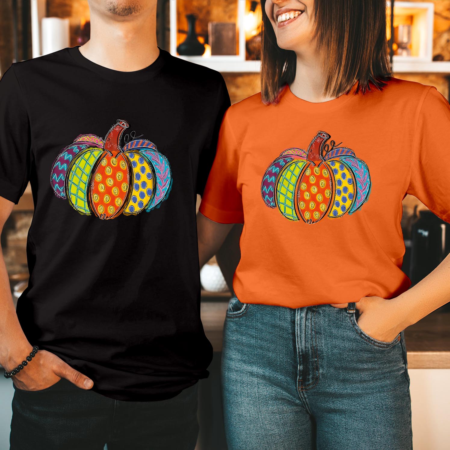 Colourful Pattern Thanksgiving Autumn Fall Pumpkin Halloween T-Shirt Festive Stylish Apparel for Celebrating the Season Thanksgiving, and Fall Festivities T Shirt