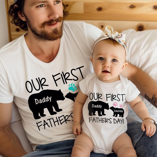 Custom Our 1st Father's Day Matching Shirt, Personalised Daddy and Baby Outfits, First Father's Day Gift, Matching Father and Daughter Son Clothes