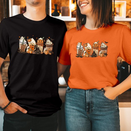 Fall Autumn Halloween Pumpkin Coffee Latte T-Shirt Cozy Seasonal Design for Pumpkin Spice Lovers and Halloween Enthusiasts Men Women Unisex Gift T Shirt