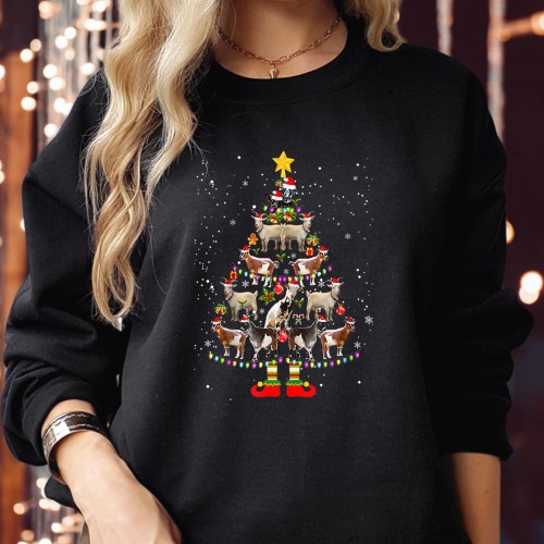 Farm Animals Goat Christmas Tree Sweatshirt – Festive Holiday Jumper for Men and Women