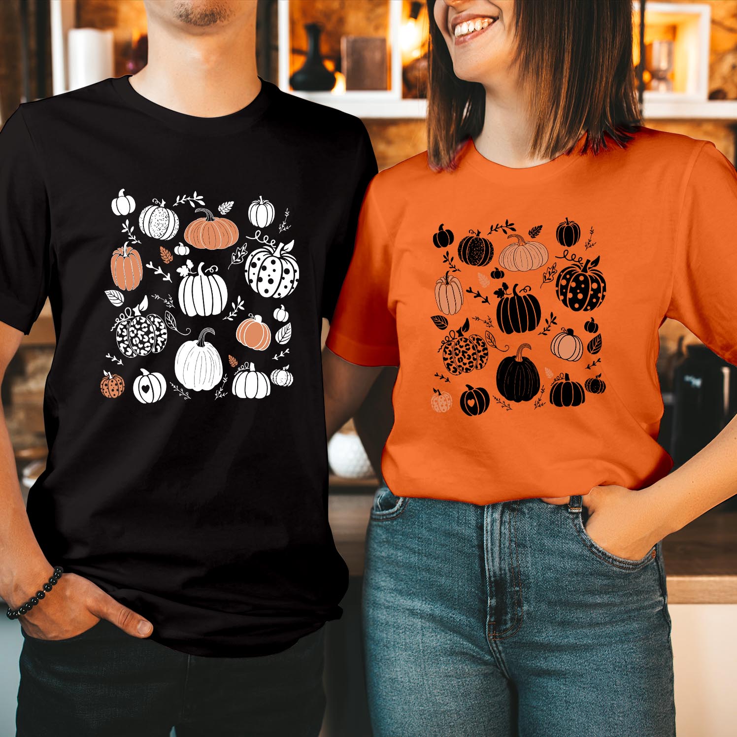 Pumpkin Doodle Hello Fall T-Shirt Autumn Thanksgiving & Halloween Tee for Women, Celebrate the Season in Style Funny Men Women's Unisex T Shirt