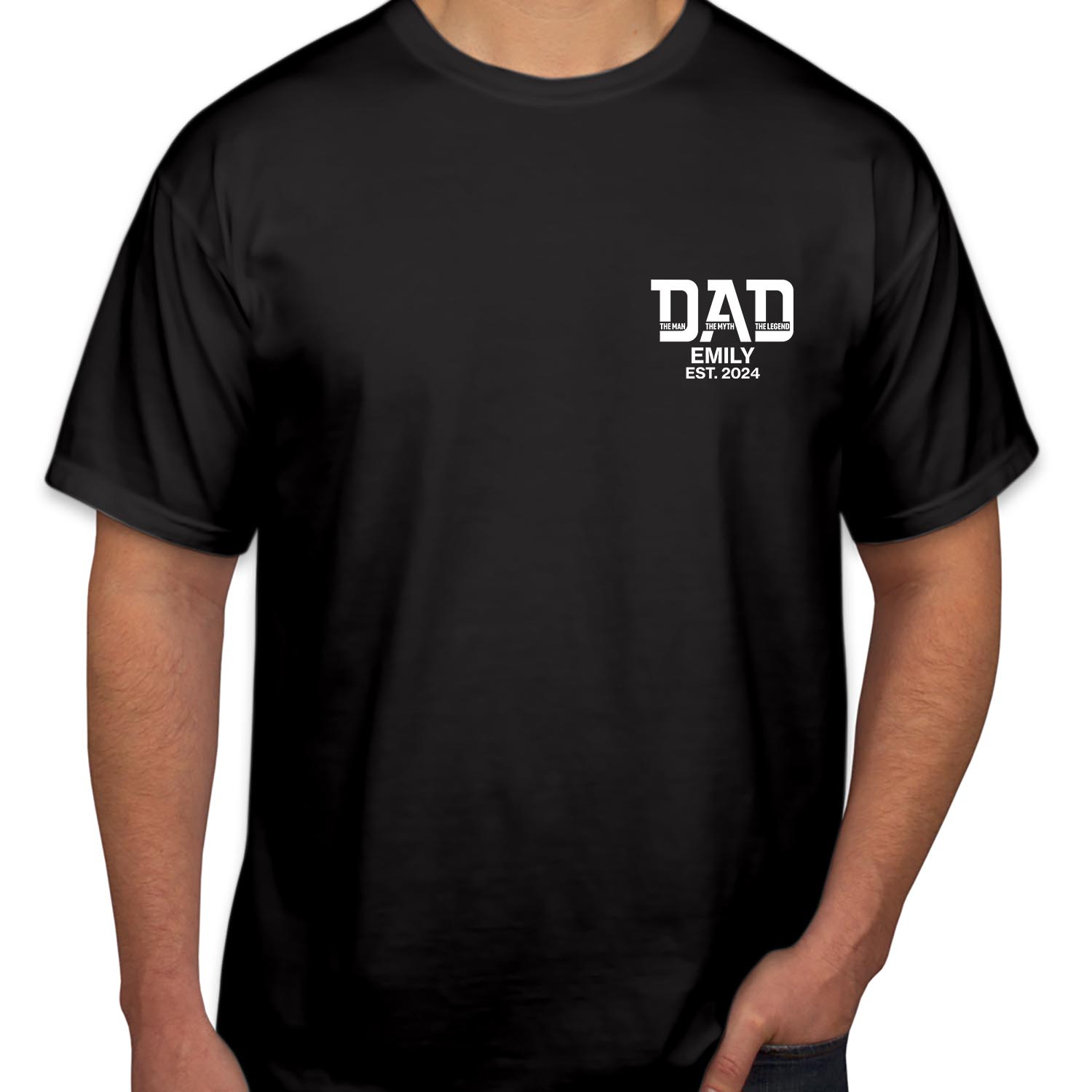 Personalised Dad The Man Myth Legend Baby Child Custom Names Father's Day T-Shirt Kids Name Daddy Papa Super Dad Birthday Funny Fathers Day Chest Print Shirt