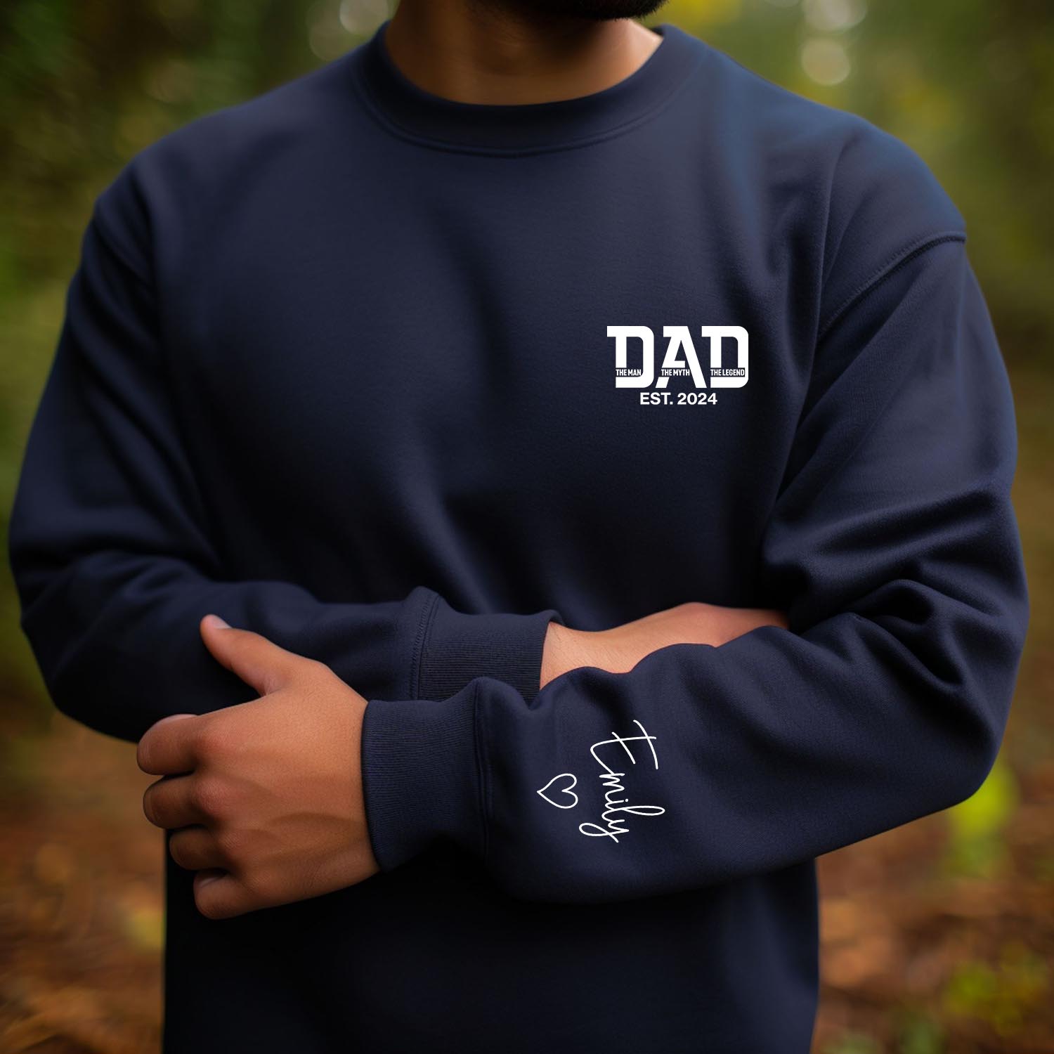 Personalised Dad The Man Myth Legend Baby Child Custom Name on Sleeve Father's Day Sweatshirt Kids Name Daddy Papa Super Dad Birthday Funny Fathers Day Jumper