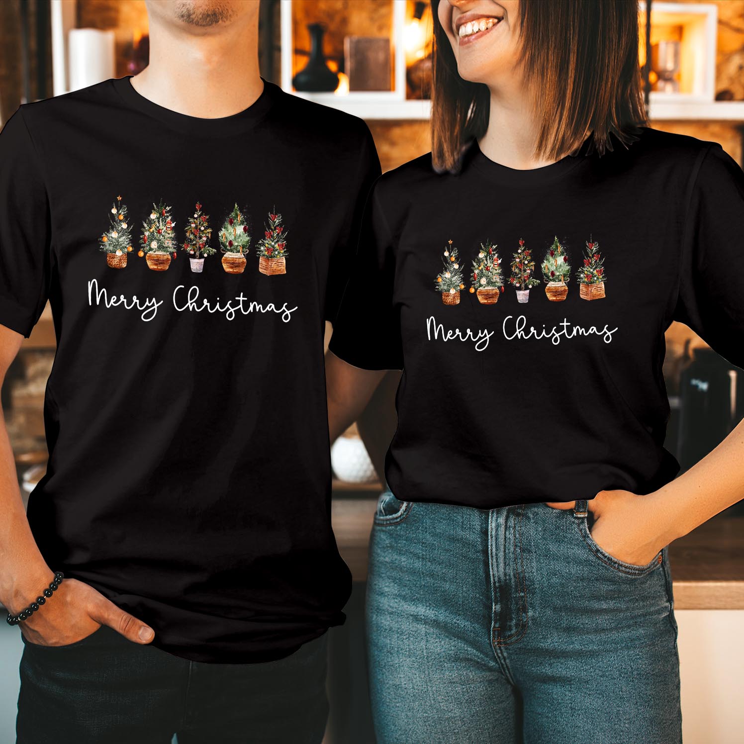 Merry Christmas Trees shirt, Cute Holiday Lights Minimalist Xmas Tree Farm T-Shirt, Family Holiday Gift Tee