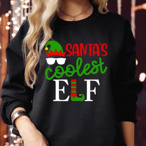Santa's Coolest Elf Christmas Sweatshirt - Festive Unisex Jumper, Fun Holiday Elf Outfit for Christmas Parties