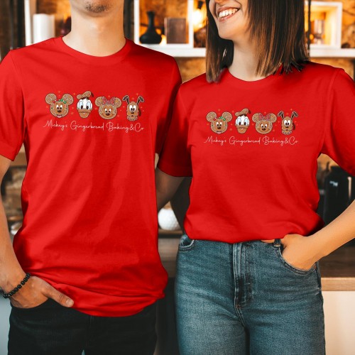 Disney Gingerbread Christmas T-Shirt, Funny Cute Holiday Mouse Tee, Vintage Baking Xmas Tops, Christmas Gift Ideas Stocking Stuffer Gift