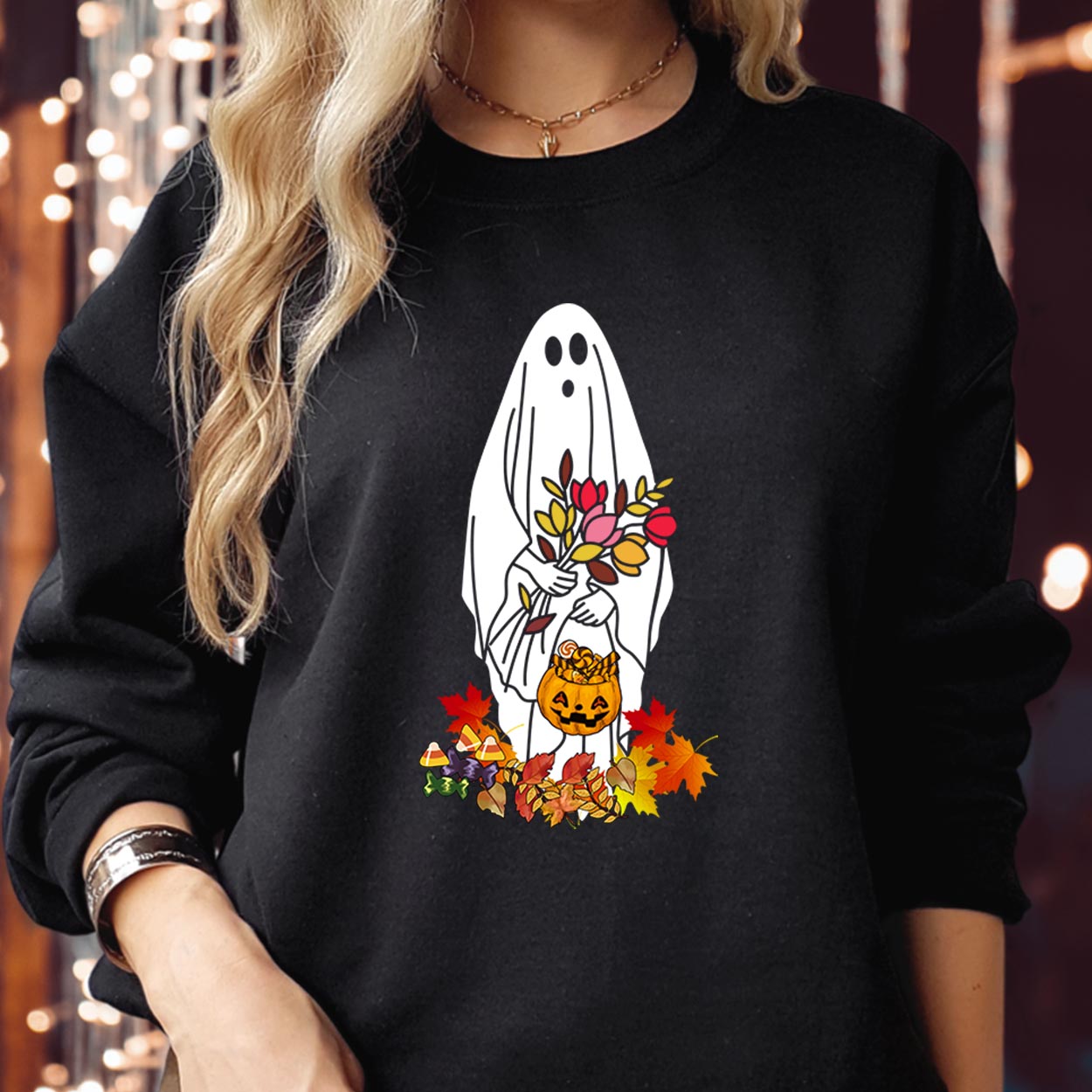 SWEATSHIRT (1965) Floral Pumpkin Halloween Ghost