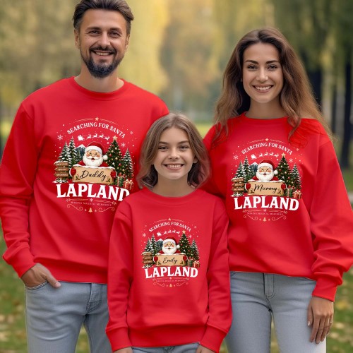 Personalised Lapland Family Christmas Sweatshirt - Custom Santa Claus Matching Holiday Tops – Xmas Gift for Mum, Dad & Kids Jumper