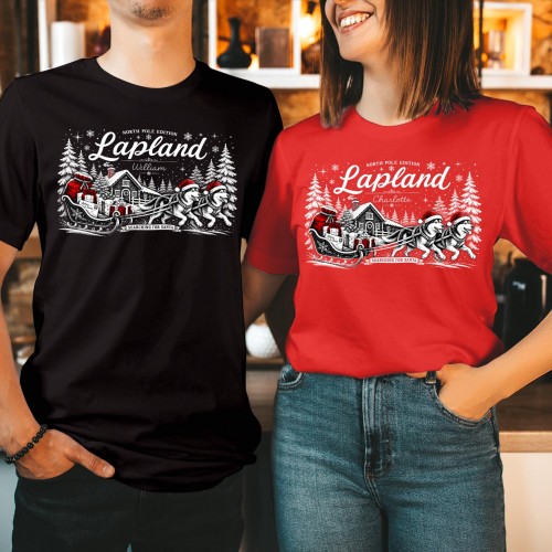 Personalised Lapland Adventure 2026 Family Matching T-Shirt, Custom Husky Dog Sled Log Cabin Present Sleigh Holiday Trip Family Matching Tops
