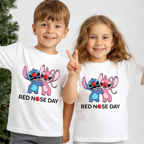 Disney Stitch Red Nose Day T-Shirt, Official Lilo & Stitch Character Charity Clothing, Comic Relief T Shirt & Tops, Kids & Childrens Red Nose Day Tee