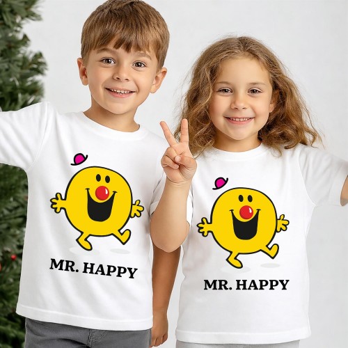 Mr Happy Red Nose Day T Shirt, Official Comic Relief T-Shirt & Tops, Mr Men Charity Clothing, Kids & Childrens Red Nose Day Tee